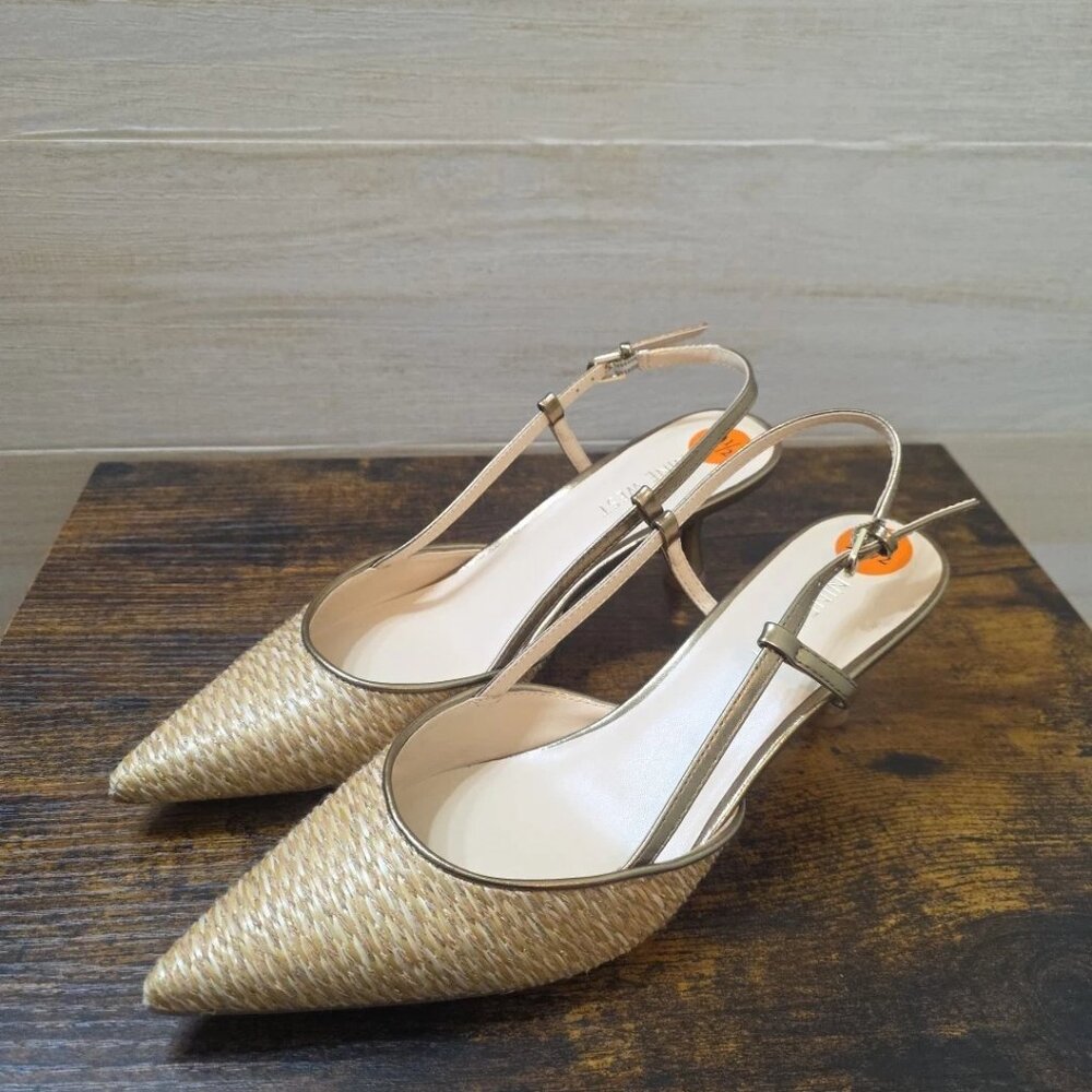 Nine West pointed-toe, woven slingback flats in a natural light beige color 9.5